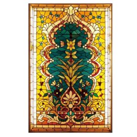 Green Yellow Mangnolia Stained Glass Window Film Church Frosted Window Film Translucent No Glue Static Decal,15x47 inch Green Yellow Mangnolia Stained Glass Window Film Church Frosted Window Film Translucent No Glue Static Decal,15x47 inch