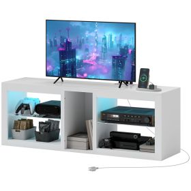 HOMCOM TV Stand Center for 55" with LED Lights and Power Outlets TV Television Cabinet with Adjustable Shelves High Gloss White HOMCOM TV Stand Center for 55" with LED Lights and Power Outlets TV Television Cabinet with Adjustable Shelves High Gloss White